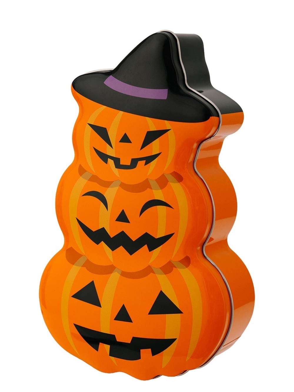 Orange Jack-O-Lantern Pumpkin  Tin Candy Holder w Witch Hat Halloween Decor